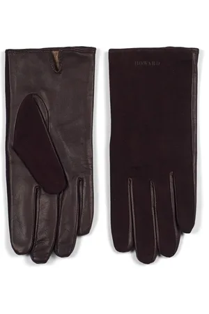 Howard London Accessoires, Heren, Zwart, 8 IN, Wol, Donkerbruine leren handschoenen