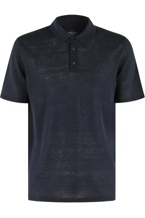 Roberto Collina Tops, Heren, Blauw, L, Linnen, Blauw Linnen Polo Shirt Korte Mouw