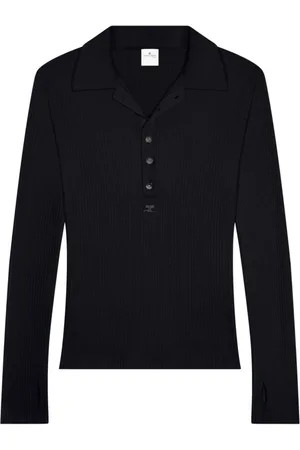 Courrèges Tops, Heren, Zwart, L, Katoen, Zwart Geribd Gebreid Poloshirt