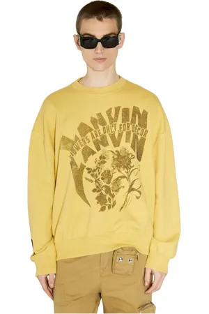 Lanvin Sweatshirts & Hoodies, Heren, Geel, M, Katoen, Cotton Fleece Logo Print Sweatshirt