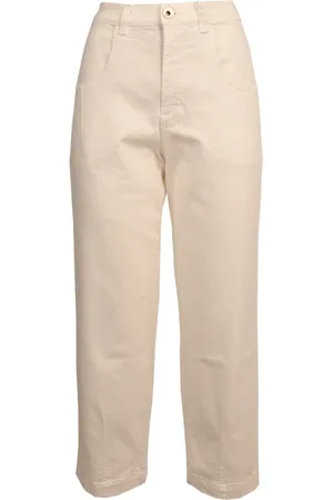 ELEVENTY Broeken, Dames, Wit, S, Denim, Vintage denim broek met plooien