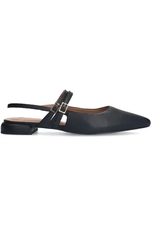 Manfield Schoenen, Dames, Zwart, 38 EU, Zwarte leren slingbacks met dubbele bandjes