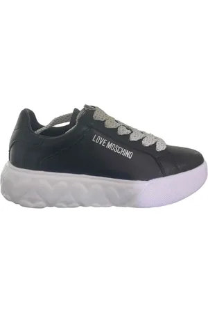 Moschino Schoenen, Dames, Zwart, 38 EU, Leer, Heart Sneakers