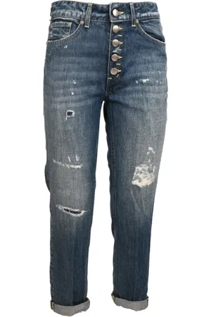 Dondup Jeans, Dames, Blauw, W27, Denim, Lyocell Enkellange Jeans met Sierknoop