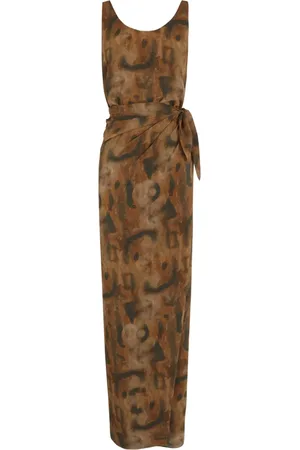 Cortana Kleedjes, Dames, Bruin, M, Mala, zijden taiyo print jurk