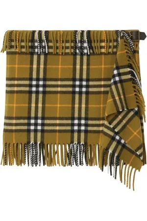 Burberry Rokken, Dames, Groen, S, Wol, Groene Geruite Wollen Rok met Franjes