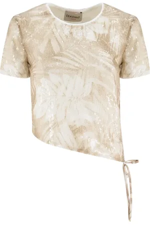 ERMANNO SCERVINO Tops, Dames, , S, Pailletten, T-shirt met ronde hals en pailletten