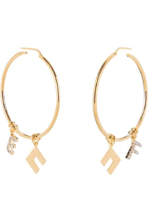 Elisabetta Franchi Accessoires, Dames, Geel, ONE Size, Gouden Hoepeloorbellen met Bedels