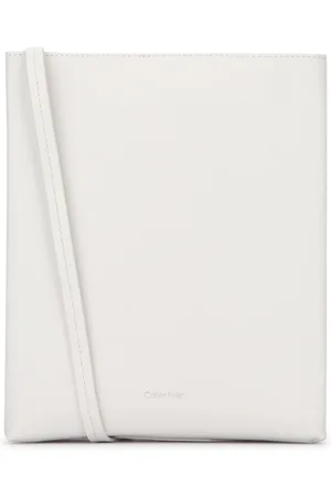 Calvin Klein Tassen, Dames, Wit, ONE Size, Leer, Logo Stamp Crossbody Tas