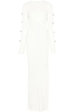 Mach & Mach Kleedjes, Dames, Wit, M, Witte Jurk met Zijsplit en Ribdetails