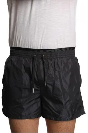 Dsquared2 Badkleding, Heren, Zwart, S, Nylon, Zwarte nylon badkleding met metallic logo-inzetstukken