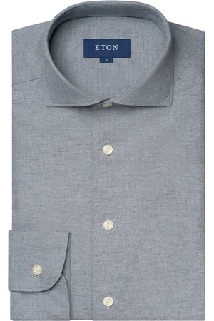 Eton Overhemden, Heren, Blauw, 3Xl, Katoen, Blauw Flanellen Eigentijds Overhemd