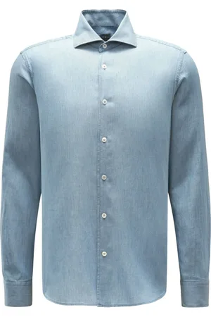 FEDELI Overhemden, Heren, Blauw, 2Xl, Denim, Denim licht overhemd Sean model