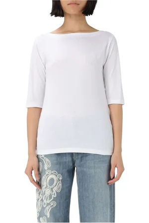 Dondup Tops, Dames, Wit, XS, Katoen, Katoenen Boothals T-shirt
