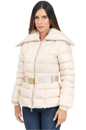 Elisabetta Franchi Jassen, Dames, , L, Polyester, Puffer Jacket met Vierkante Stiksels