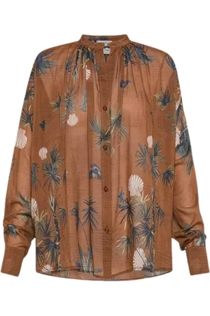 FORTE FORTE Blouses & Shirts, Dames, Bruin, L, Katoen, Exotic Forest Print Bohème Blouse