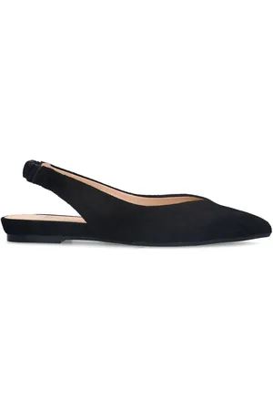 Manfield Schoenen, Dames, Zwart, 42 EU, Leer, Zwarte Velours Slingbacks met puntige neus
