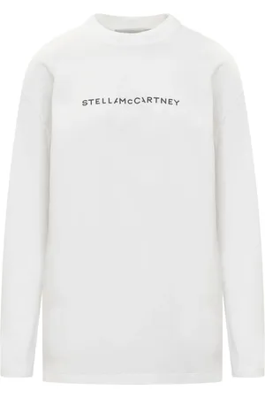 Stella McCartney Tops, Dames, Wit, S, Katoen, Logo Print Lange Mouw T-Shirt