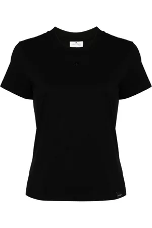 Courrèges Tops, Dames, Zwart, S, Katoen, T-shirt met ronde hals en geborduurd logo