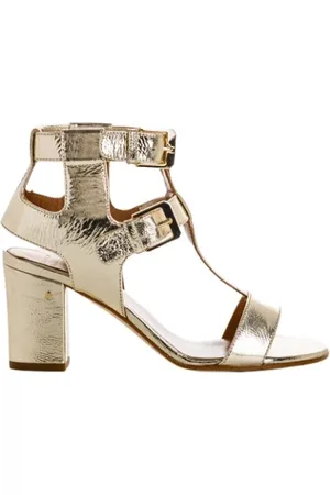 LAURENCE DACADE Schoenen, Dames, Geel, 39 EU, Leer, Lamé Leren Sandalen met Brede Hakken