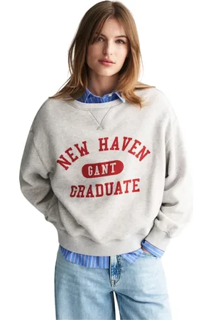 GANT Truien, Dames, Grijs, S, Katoen, Crew Neck Graphic Sweatshirt