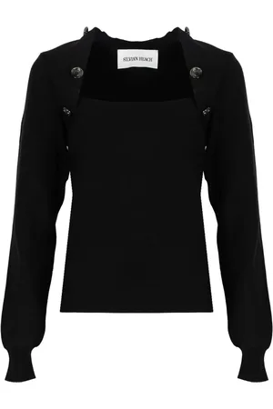 Silvian Heach Truien, Dames, Zwart, M, Leer, Rondgebreide trui