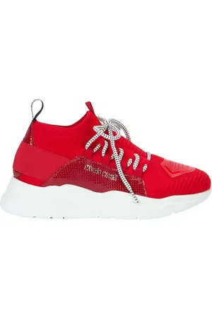 Roberto Cavalli Schoenen, Dames, Rood, 38 EU, Slip-on sneakers met slangenprint en veters
