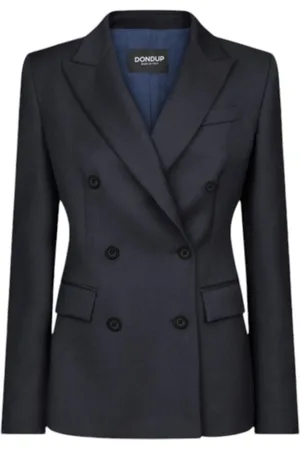 Dondup Jassen, Dames, Blauw, M, Double-Breasted Blazer met Piekrevers