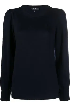 FAY Sweatshirts & Hoodies, Dames, Zwart, L, Long Sleeve Neck Top met Krul