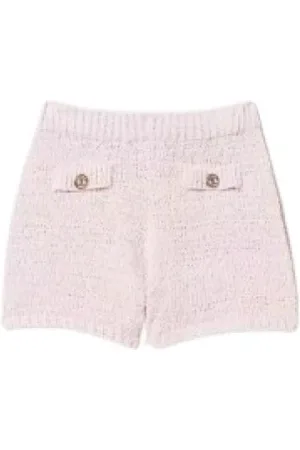 Twin-Set Korte broeken, Dames, Roze, XS, Katoen, Katoenen Gebreide Shorts met Geribbelde Afwerking