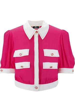 Elisabetta Franchi Jassen, Dames, Roze, M, Kortmouw Overhemd met Knoopsluiting