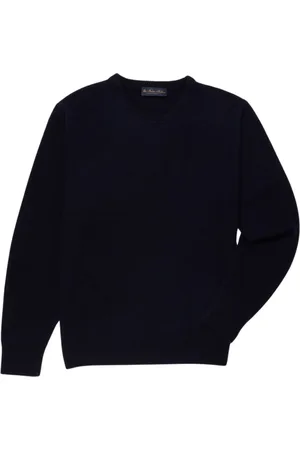 Brooks Brothers Truien, Heren, Blauw, L, Wol, Wollen trui met ronde hals van kasjmier