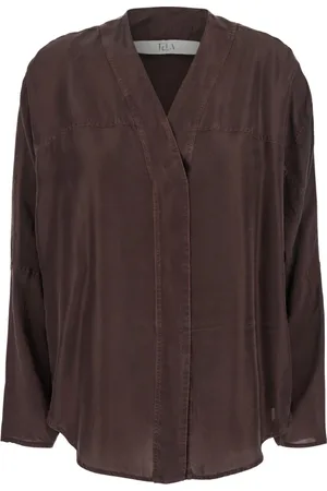 TELA Blouses & Shirts, Dames, Bruin, S, Bruine V-hals Zijden Scout Shirt