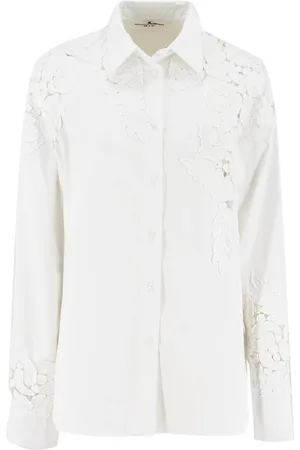 ERMANNO SCERVINO Blouses & Shirts, Dames, Wit, XS, Katoen, Elegante Bloemenkanten Blouse