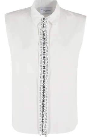 Isabelle Blanche Tops, Dames, Wit, XS, Katoen, Elegante witte mouwloze blouse met strass