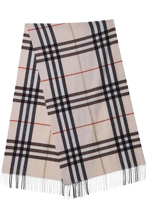 Burberry Accessoires, Dames, , ONE Size, Kasjmier, Geruite Kasjmier Sjaal met Franjes