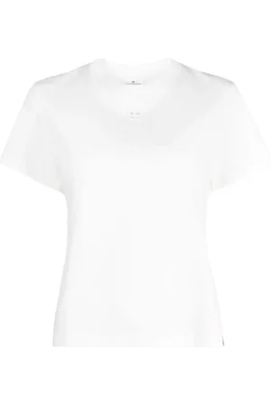 Courrèges Tops, Dames, Wit, L, Katoen, Logo T-shirt Katoen Korte Mouw