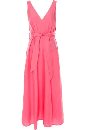 Closed Kleedjes, Dames, Roze, L, Linnen, Elegante Midi Jurk