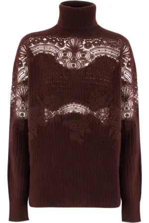 ERMANNO SCERVINO Truien, Dames, Rood, S, Elegante Gebreide Trui met Kant