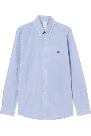 Brooks Brothers Overhemden, Heren, Blauw, M, Katoen, Slim Fit Gestreepte Seersucker Button Down Overhemd