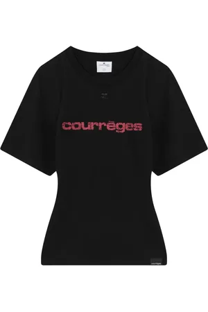 Courrèges Tops, Dames, Zwart, S, Katoen, T-shirt met korte mouwen en ronde hals