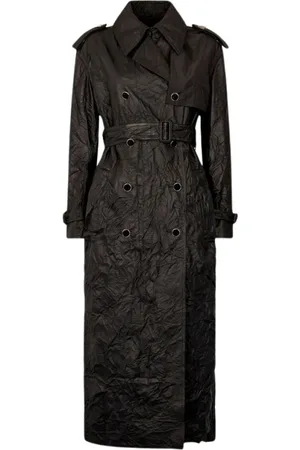 Roberto Cavalli Mantels, Dames, Zwart, S, Gekreukelde leren trenchcoat