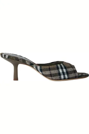 Burberry Schoenen, Dames, Grijs, 36 EU, Linnen, Geruite Kitten Heel Muiltjes