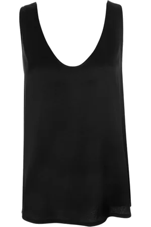 Drykorn Tops, Dames, Zwart, L, Satijn, Vloeiende satijnen top met diepe ronde hals