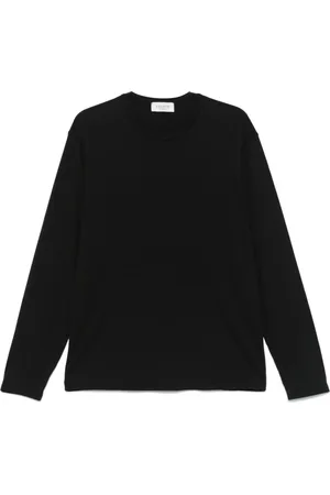 LANEUS Tops, Heren, Zwart, L, Zwarte Drop Shoulder Lange Mouw T-shirt