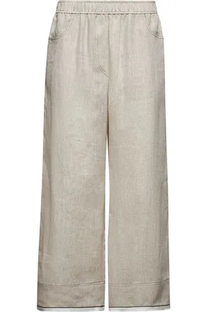 Brunello Cucinelli Broeken, Dames, , S, Linnen, Wijde Pijpen Broek