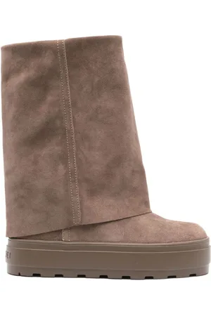 Casadei Schoenen, Dames, , 36 EU, Suède, Taupe Suède Laarsjes met Omgeslagen Rand