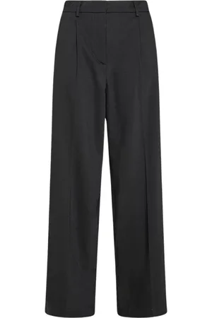 FORTE FORTE Broeken, Dames, Zwart, S, High-Waisted Wide-Leg Broek met Plooien