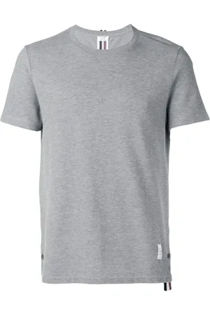 Thom Browne Tops, Heren, Grijs, M, Katoen, Lichtgrijze Katoenen Piqué Weefsel T-Shirt