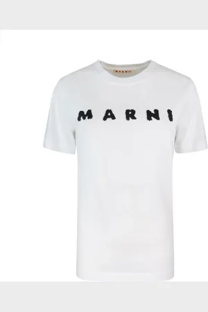 Marni Tops, Dames, Wit, 2Xs, Katoen, T-shirt met ribbels en ronde hals